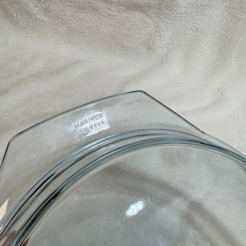 Marinex Round Glass Blue Tint Baking Dish Pie Plate Ovenware Made in Brazil M07‎